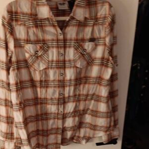 Harley-Davidson Plaid Button-Up Shirt - Orange and White